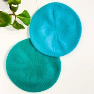 2 VINTAGE Angora Wool Berets - Teal & Emerald Green Hats